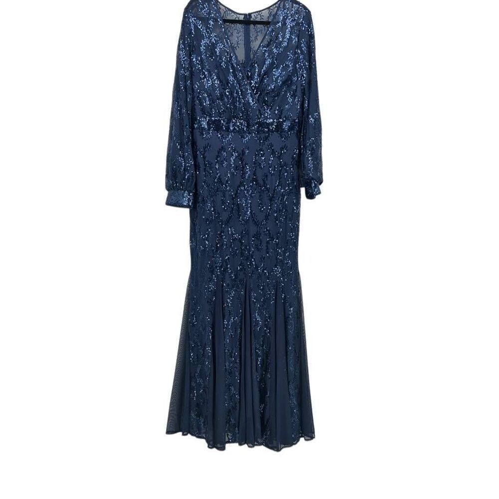 R & M Richards Embellished Sequined Evening Gown Size 14 Navy Blue - Picture 2 of 14